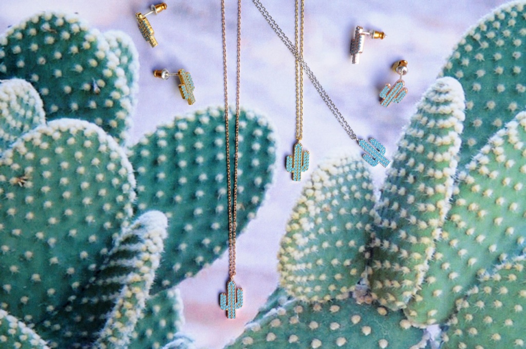 Bijoux 7bis Paris - Set de bijoux collier boucle d'oreille et bracelet doré cactus Collection Oasis